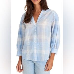 NWTs VERONICA BEARD Harris Shirt plaid button-up sky white relaxed breezy small